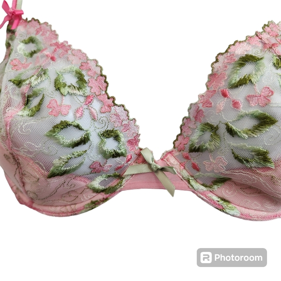 Victoria's Secret VTG Y2K Underwire Sheer Embroidered Lace Lt Push Up Bra 36D - Picture 4 of 15